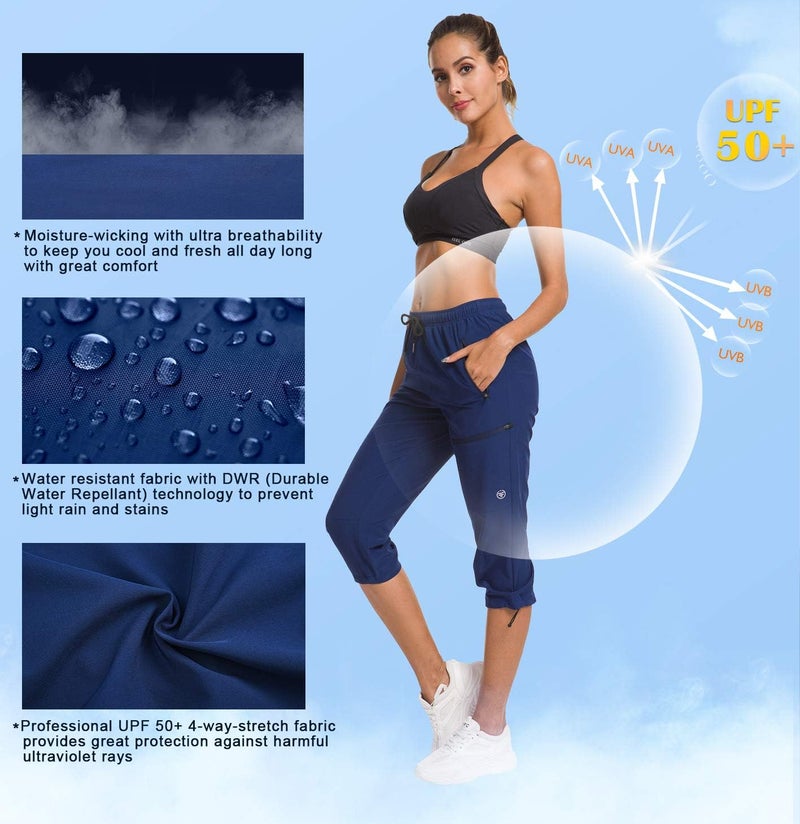 ChinFun Women's Outdoor Quick Dry Pants Breathable Water-Resistant UPF50+ Camping Hikking Capri Pants Navy L - Image 3